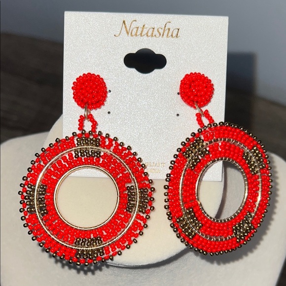 Natasha | Red & Gold Beaded Hoop Earrings - Picture 6 of 7